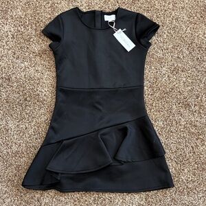 BCBG Black Short Sleeve Ruffle-Hem Fit & Flare Dress